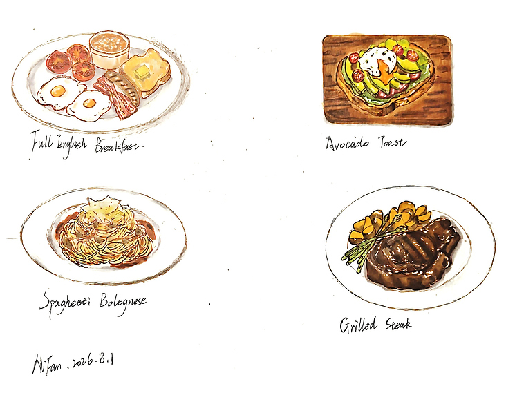 Illustration, Lebensmittelillustration, Dessert, Getränke, Handzeichnung, Alkoholmarker, Grußkarte, Print
