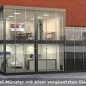 „Containeranlage mit vorgesetzter Glasfassade“ von Eventcontainer / Messestand24