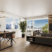 „Wohnzimmer mit Balkon“ von Vision Reality