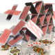 3D-Illustration, Einstürzendes Kartenhaus