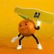 Orange mit Werbeschild, Programm: Blender, Photoshop