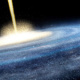 Astronomievisualisierung Galaxie mit Jet Einzelbild aus Animation