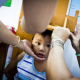 A child being measured at a health clinic sponsored by UNICEF
