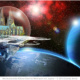 Weltkulturerbe Kölner Dom im Weltraum mit Jupiter
