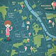 Illustrierte Karte mit den besten Eisdielen der polnischen Hauptstadt