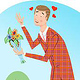 Mann mit Blumenstrauß gesteht seine Liebe (Vektorgrafik)