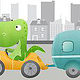 Dinosaurier mit Wohnwagen