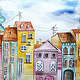 Illustration mit Aqarell von der tschecischen Stadt, Ceske Budjevice
