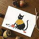 Postkarte Katze,  digitale Illustration