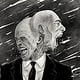 Digitale Schwarz-Weiß Illustration eines Mannes mit Schizophrenie