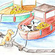 Hund auf Fischerboot