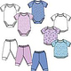 Baby fashion flat sketches with prints