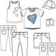 Baby fashion flat sketches with placement print