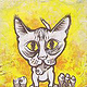 Katze+ Fische gelb, 11×13cm, 22 Euro – Kopie