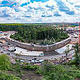Mit der Drohne fotografiertes Panoramafoto der Baustelle des Teilchenbeschleunigers Fair, in der Nähe von Darmstadt.