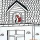 Inktober-21 Tag 13 – Thema:Roof.  Eine Hundehütte auf dem Dach. Mit der besten Aussicht auf den Garten.