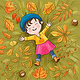 Illustration Mädchen im Herbstlaub