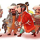 Die Hunnen fangen Zhang Qian, farbige Vignette