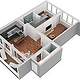 3D-Grundriss des Obergeschosses.