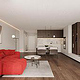 Wohnzimmer mit rotem Sofa