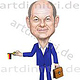 Karikatur, Porträt Bundeskanzler Olaf Scholz