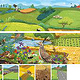 Wimmelbild zum Biotop „Agrarlandschaft“ mit zugehörigen Spielkarten
