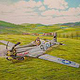 Odenwald bei Reichelsheim 1945. Notlandung der P-51 Mustang „Lady Lorene“. Buntstifte auf Malkarton