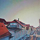 Pfungstadt Rügnerstraße Abends/Blick nach Westen / Acryl auf Sperrholzplatte