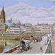 Frankfurt Mainkai um 1900 / Buntstiftmalerei auf Malkarton