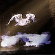 procedural clouds volumetric, bird animation, rough glass imperfects texture