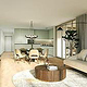 3D Rendering Wohnbereich mit Küche